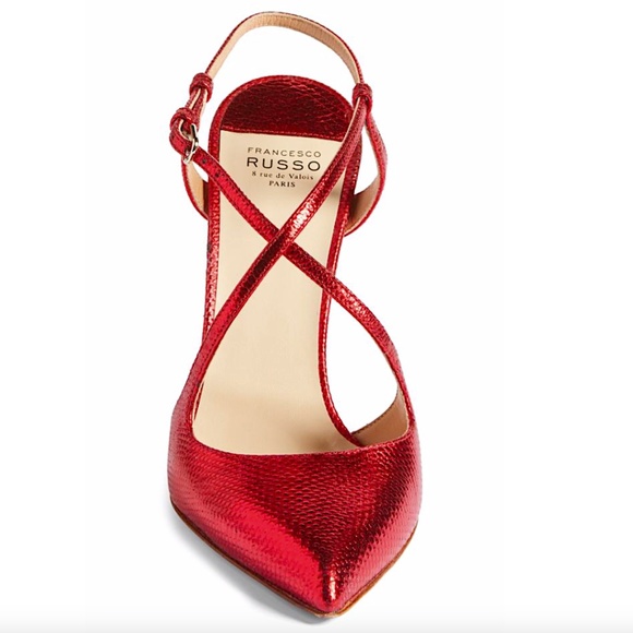 Francesco Russo Red with Tag Criss Cross Genuine Snakeskin Pumps